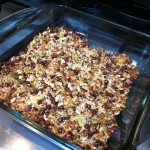 Granola bars, fresh out of the oven. Make sure to cool completely before cutting.